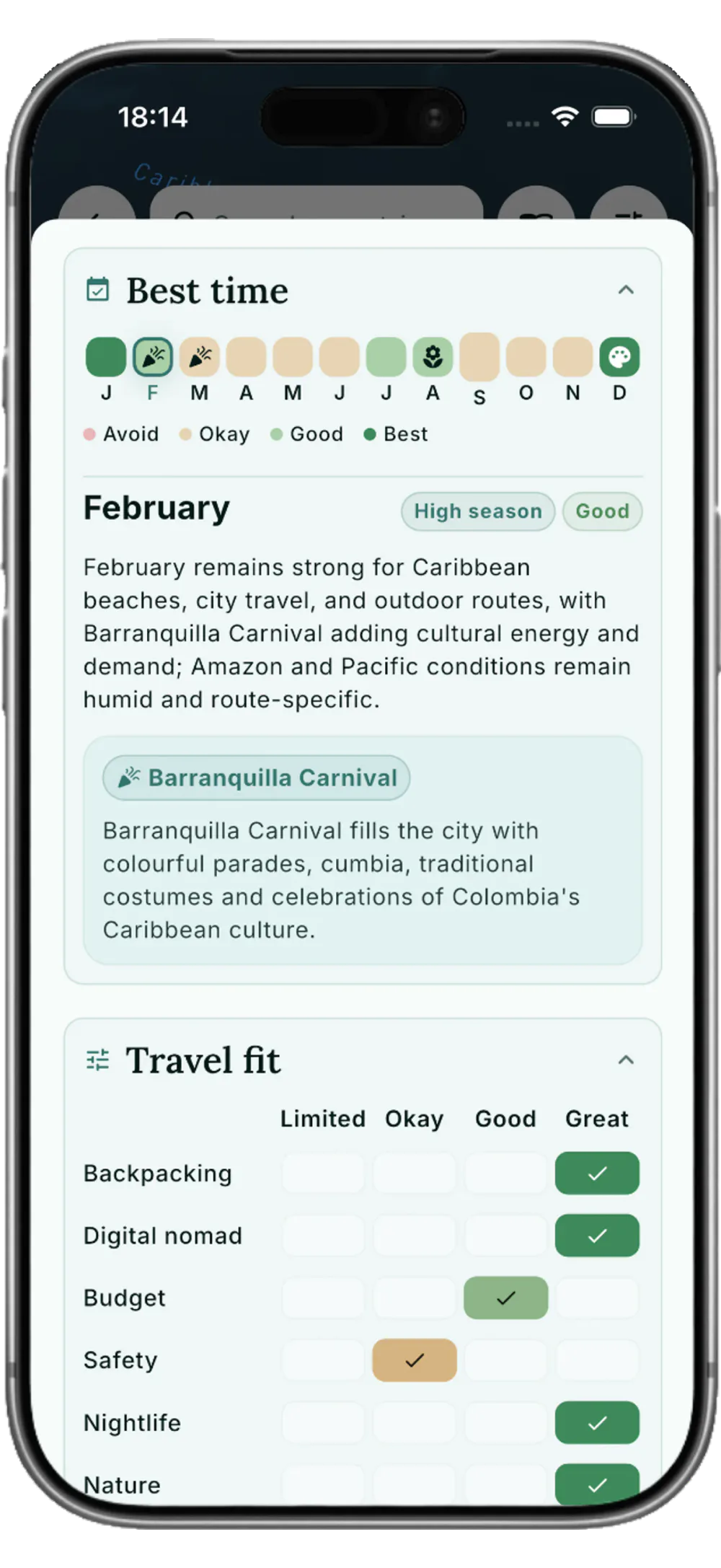 The parts of a trip should work together. · IKARU travel map screen