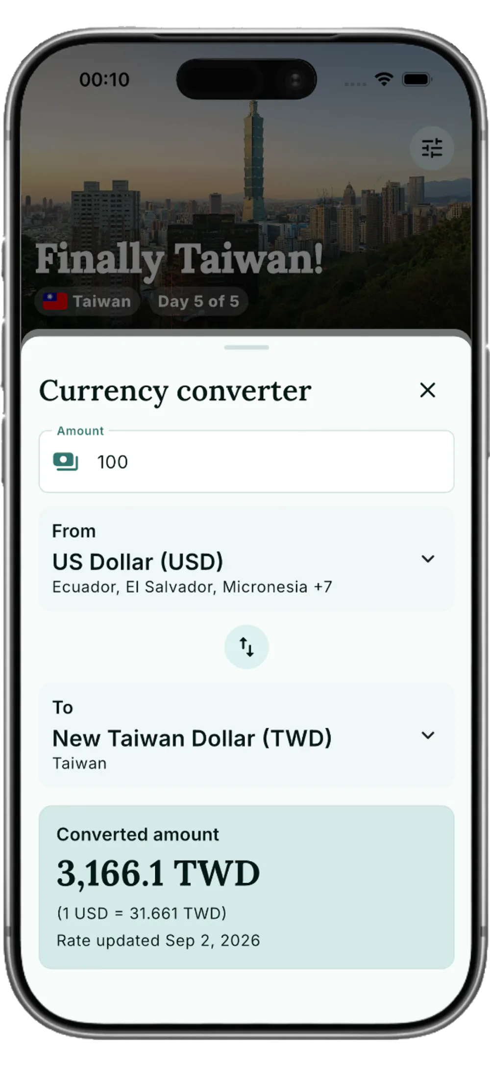 Currency · Keep an interactive travel map, visit and wishlist countries, compare stats with friends, and share the trip with people at home.
