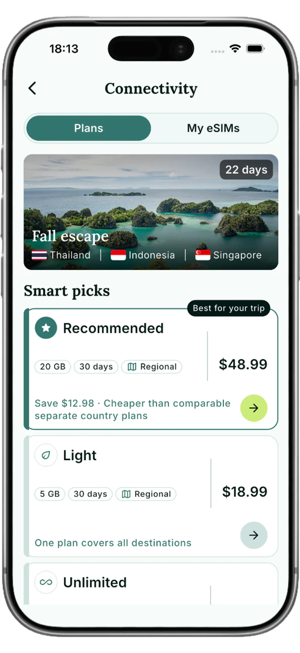 Smart eSIM for multi-country travel