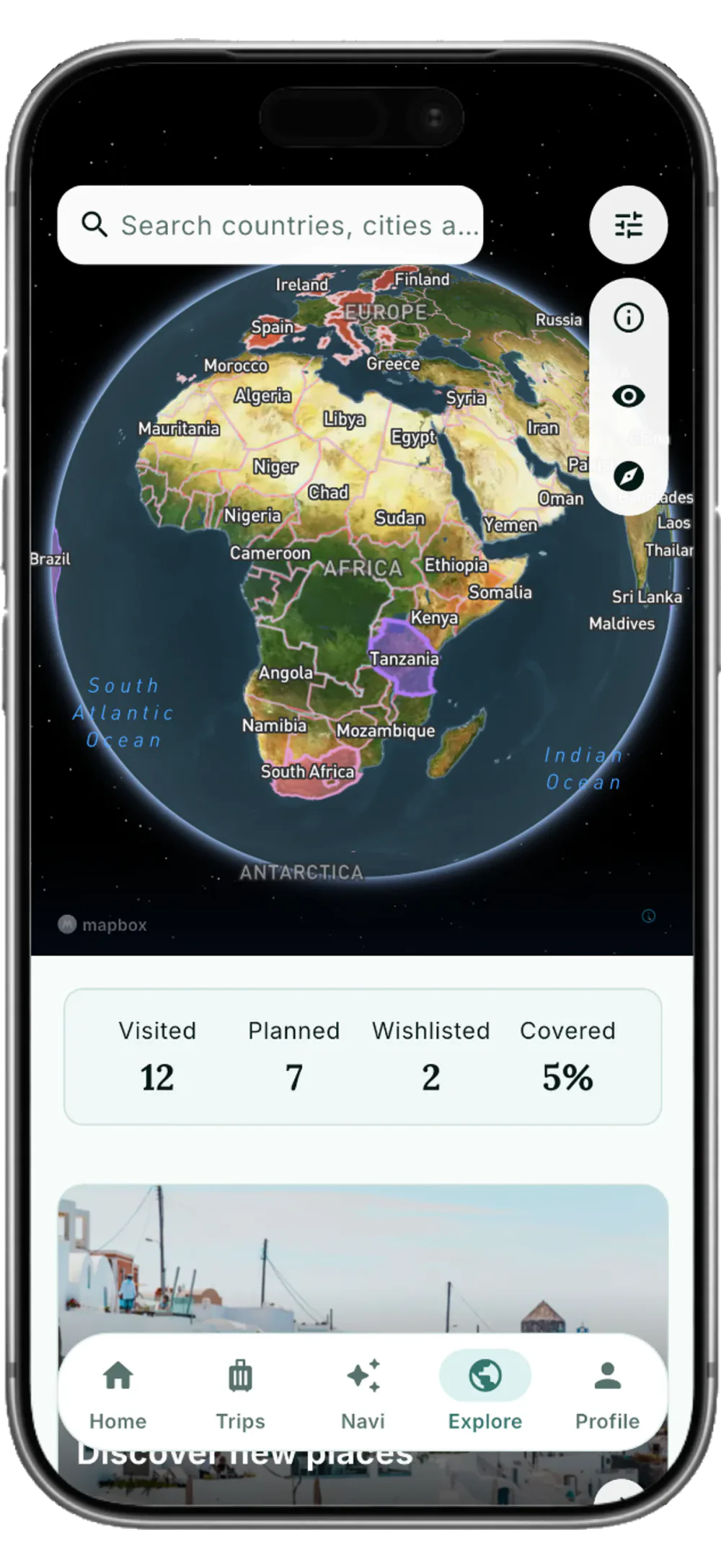 IKARU destination discovery screen