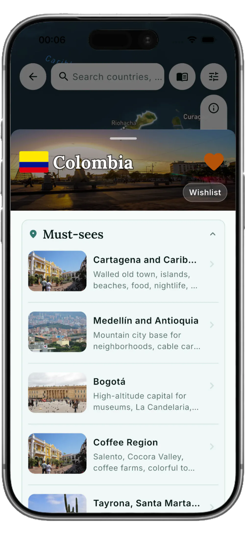IKARU destination discovery screen